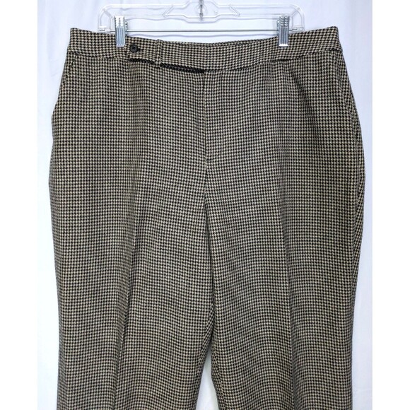 Lauren Ralph Lauren 100% Wool Dress Pants Plus 16W Tan Black Houndstooth Lined - Picture 2 of 12
